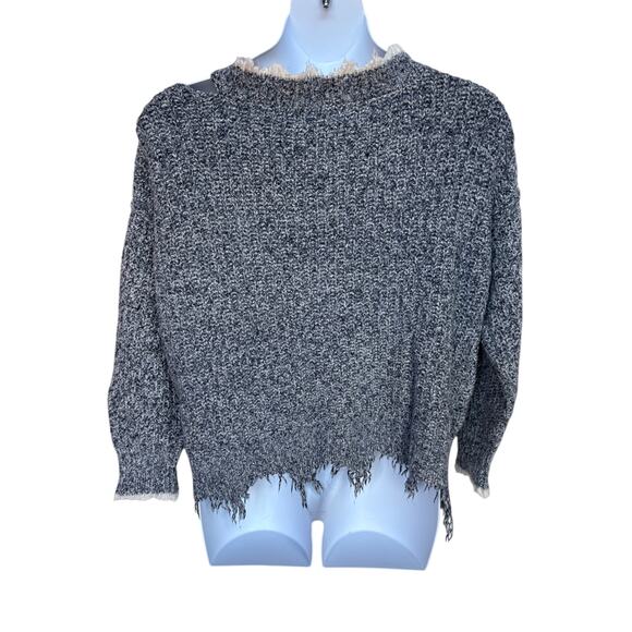 Wildfox Marled Soft Chunky Knit Distressed V-Neck Sweater with Fringe size M - Picture 7 of 10